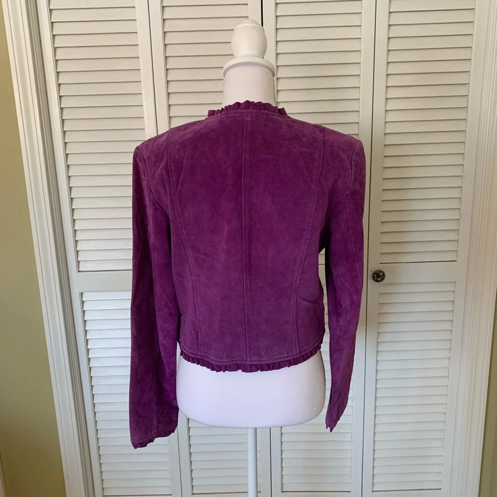 Catherine Stewart Purple Women's Suede Ruffled Jacket Size M